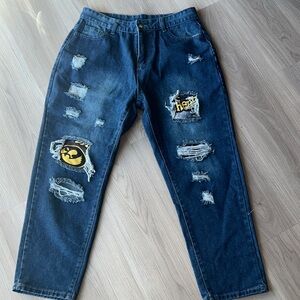 Iowa Hawkeye Women’s Blue Jeans Distressed Patches SZ LG Sporty RARE